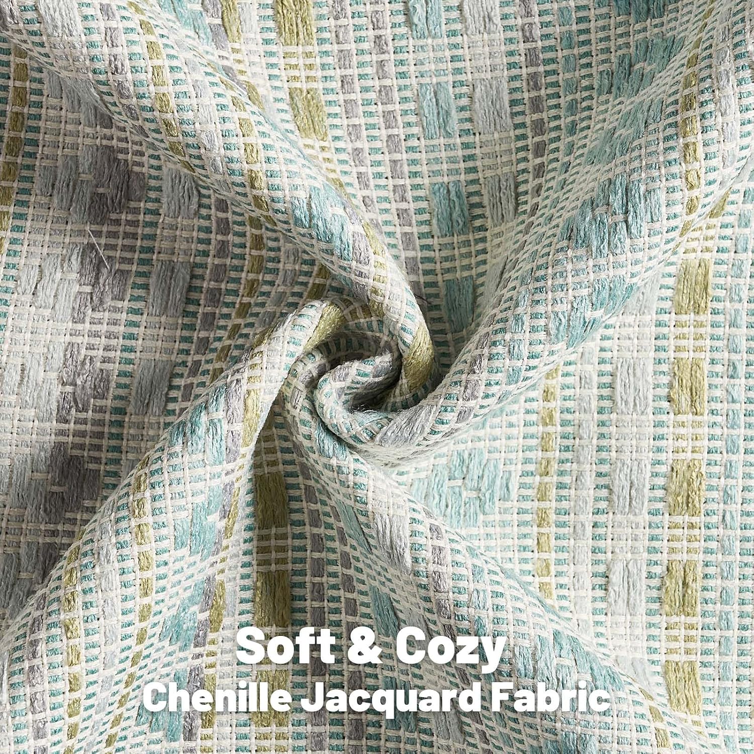 Green Blue Chenille Jacquard Euro Throw Pillow Covers Set of 2