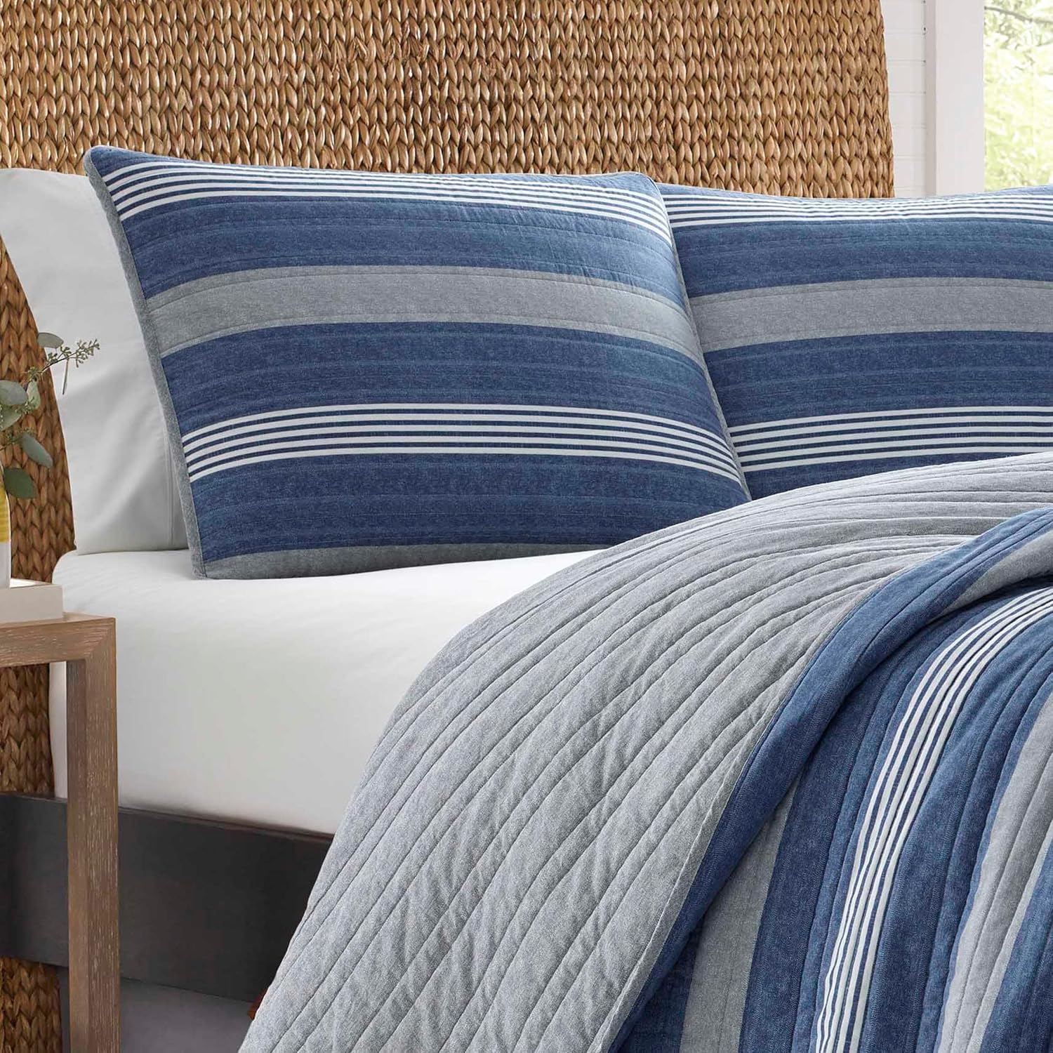 Blue Stripe Queen Reversible Quilt Set