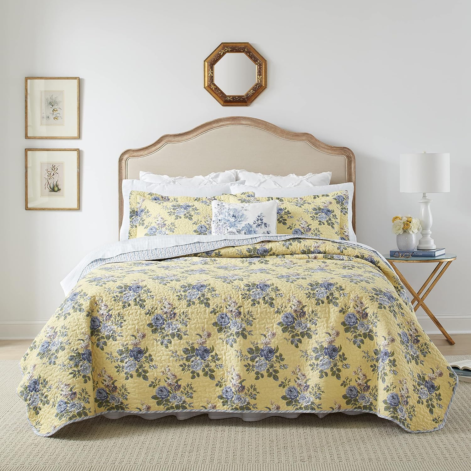 Yellow Reversible Cotton King Quilt Set