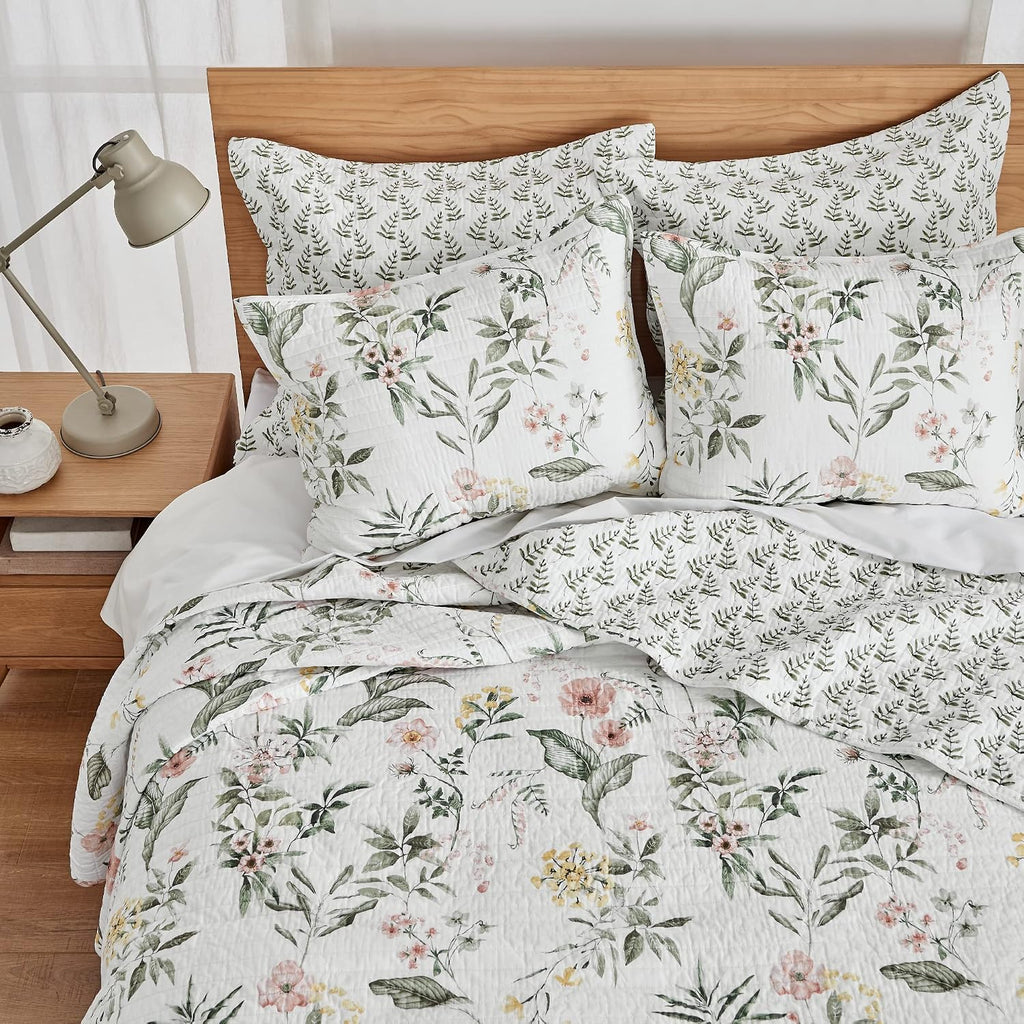Blush Floral Cotton King Quilt Set