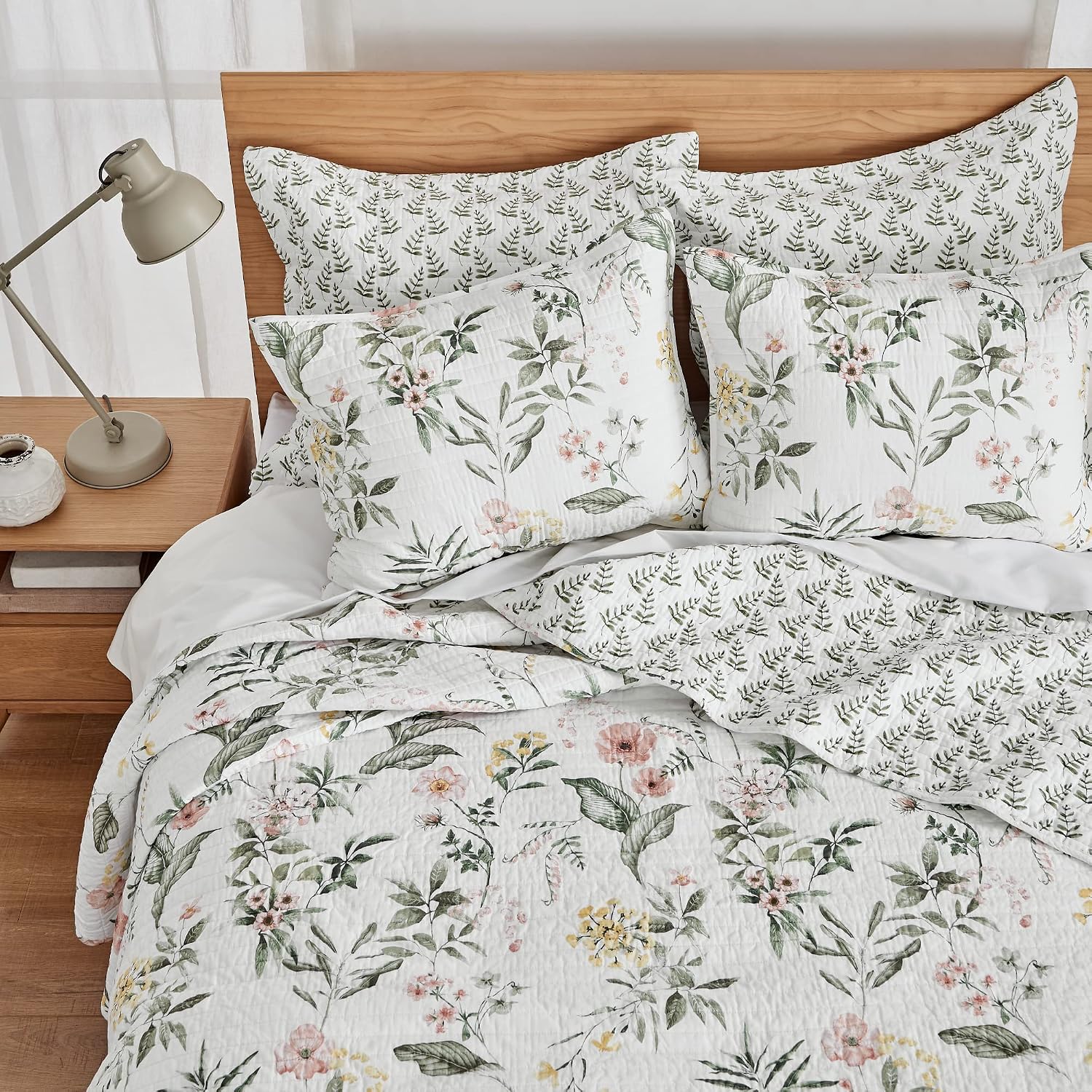 Blush Floral Cotton King Quilt Set