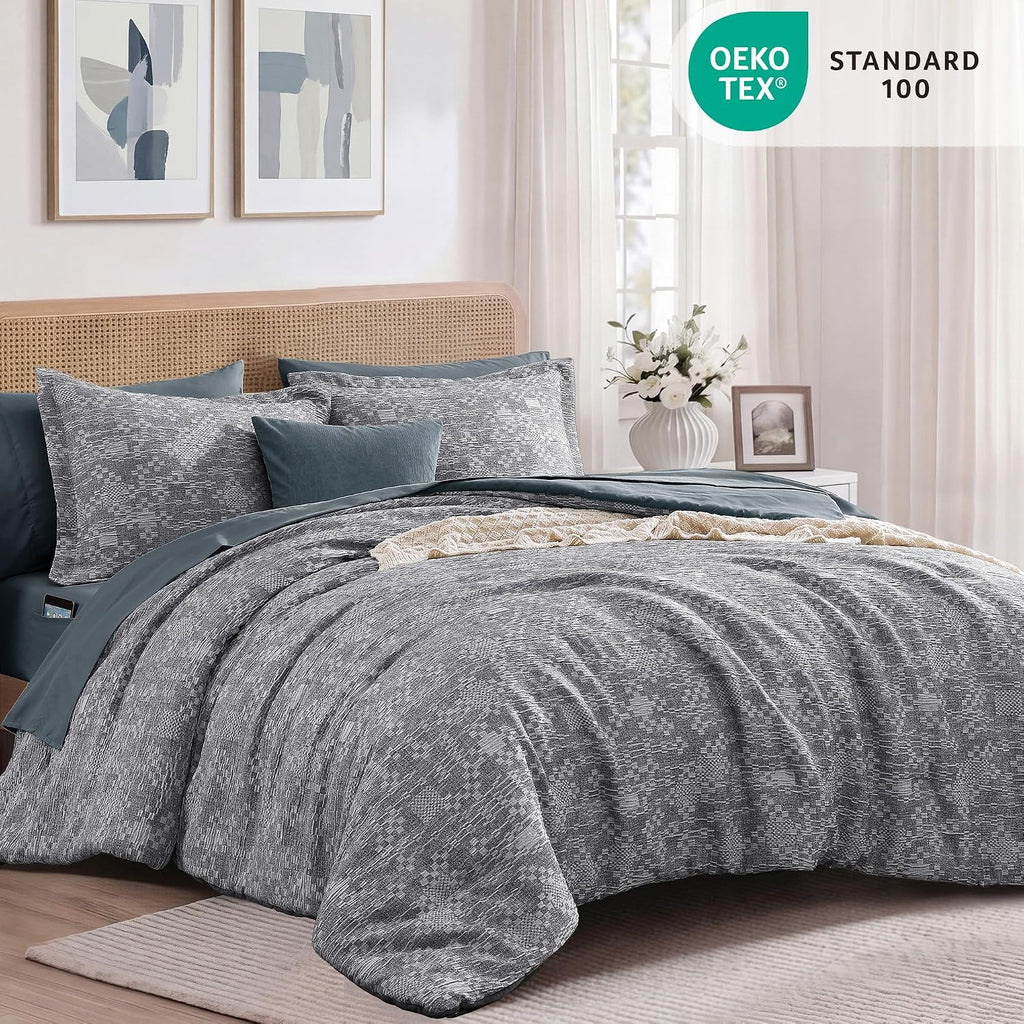 Navy Crinkle Queen 7-Piece Bedding Set