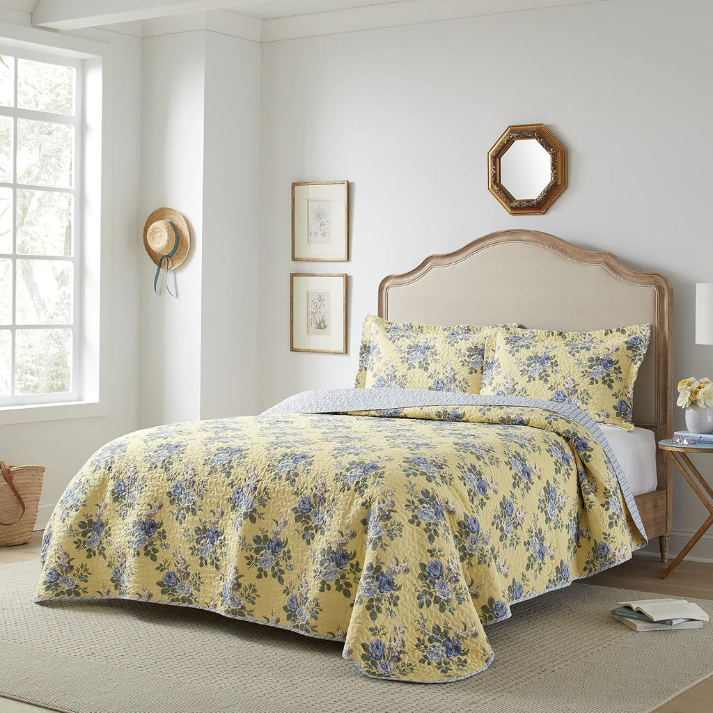 Yellow Reversible Cotton King Quilt Set
