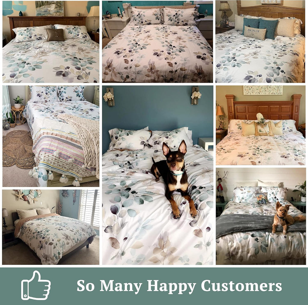 Teal Gradient Floral Queen Duvet Set
