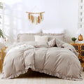 Tan Gingham Ruffle King Duvet Set