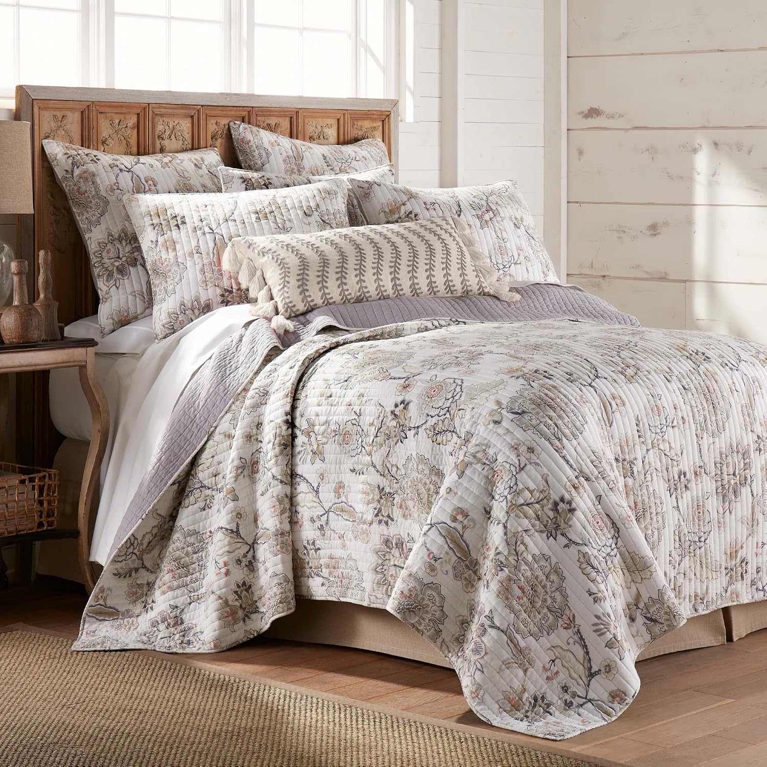 Grey Taupe Blush Cream Plaid Ophelia Euro Pillow Shams Set of 2