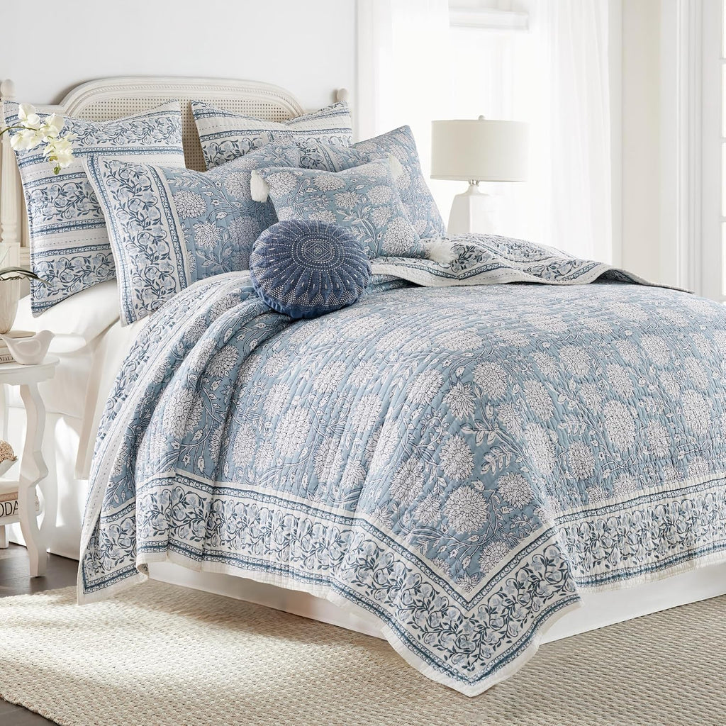 Blue Navy White Floral Adare Euro Pillow Sham