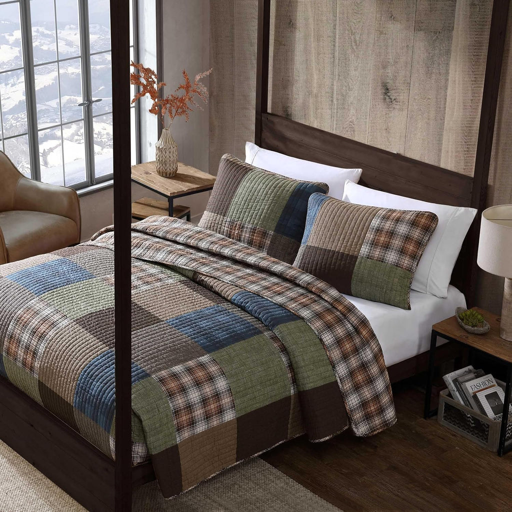 Green Patchwork Queen Cotton Quilt Set