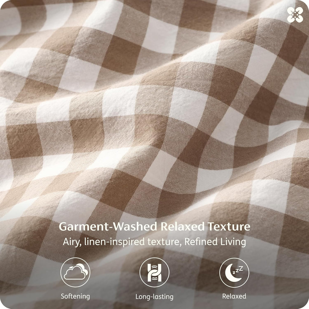 Brown Gingham Queen 6-Piece Sheet Set