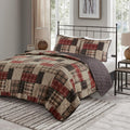Red Black Patchwork Farmhouse Queen Quilt Set