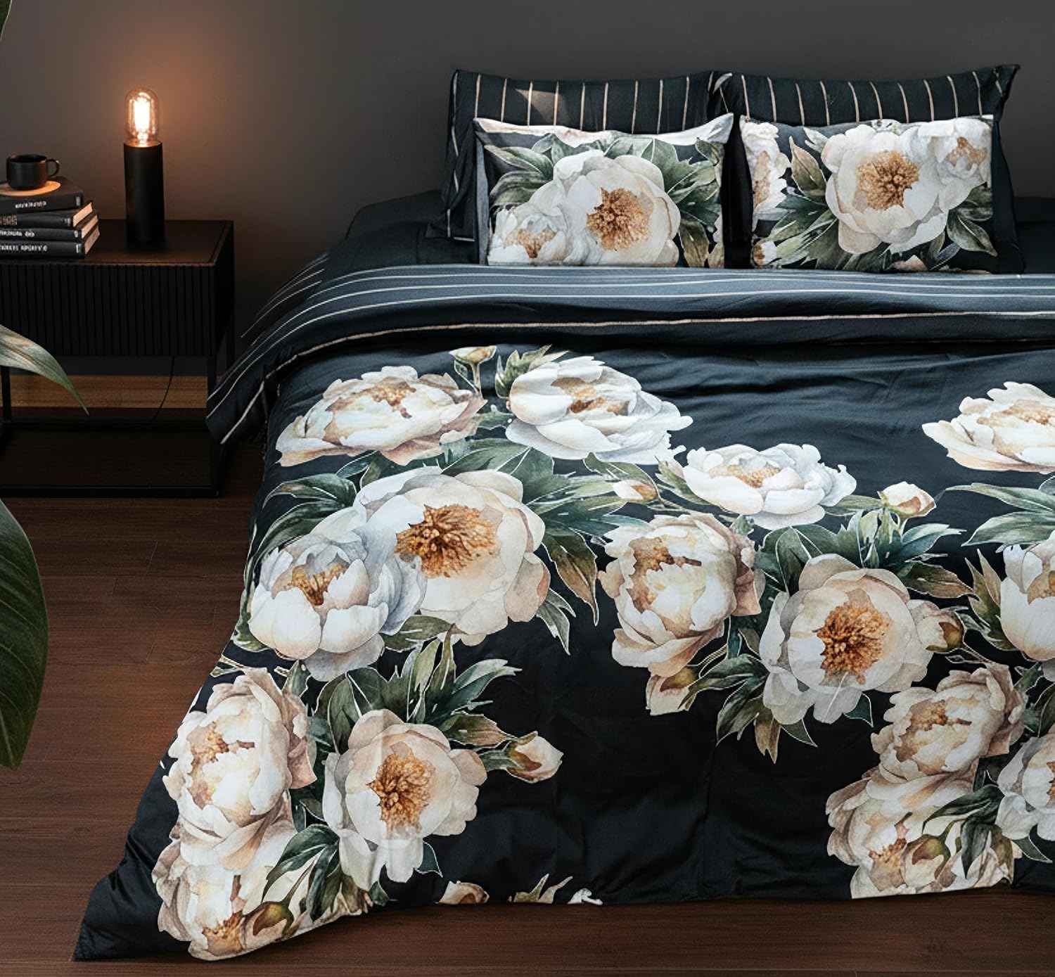 Midnight Bloom Queen Cotton Duvet Set